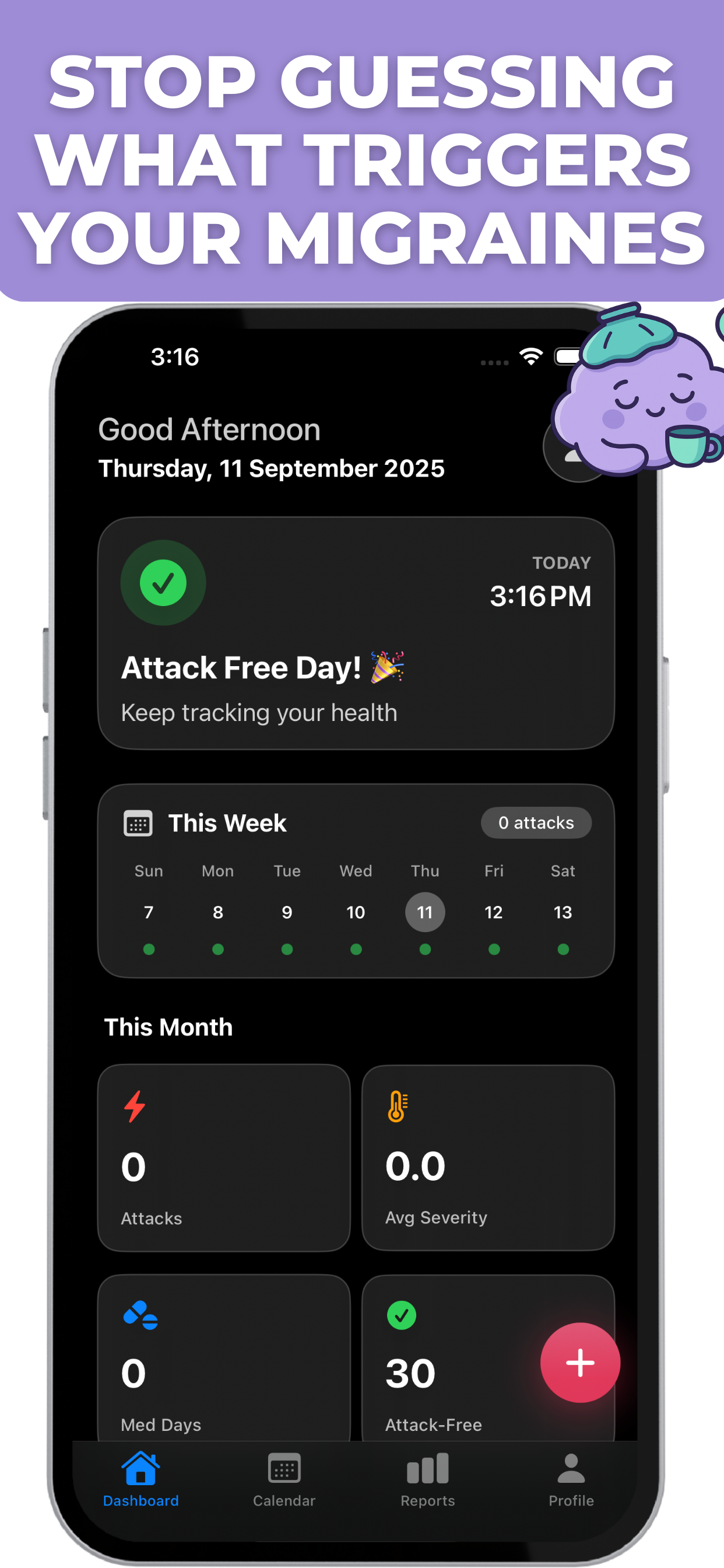 Migraine logging interface in Migrio app